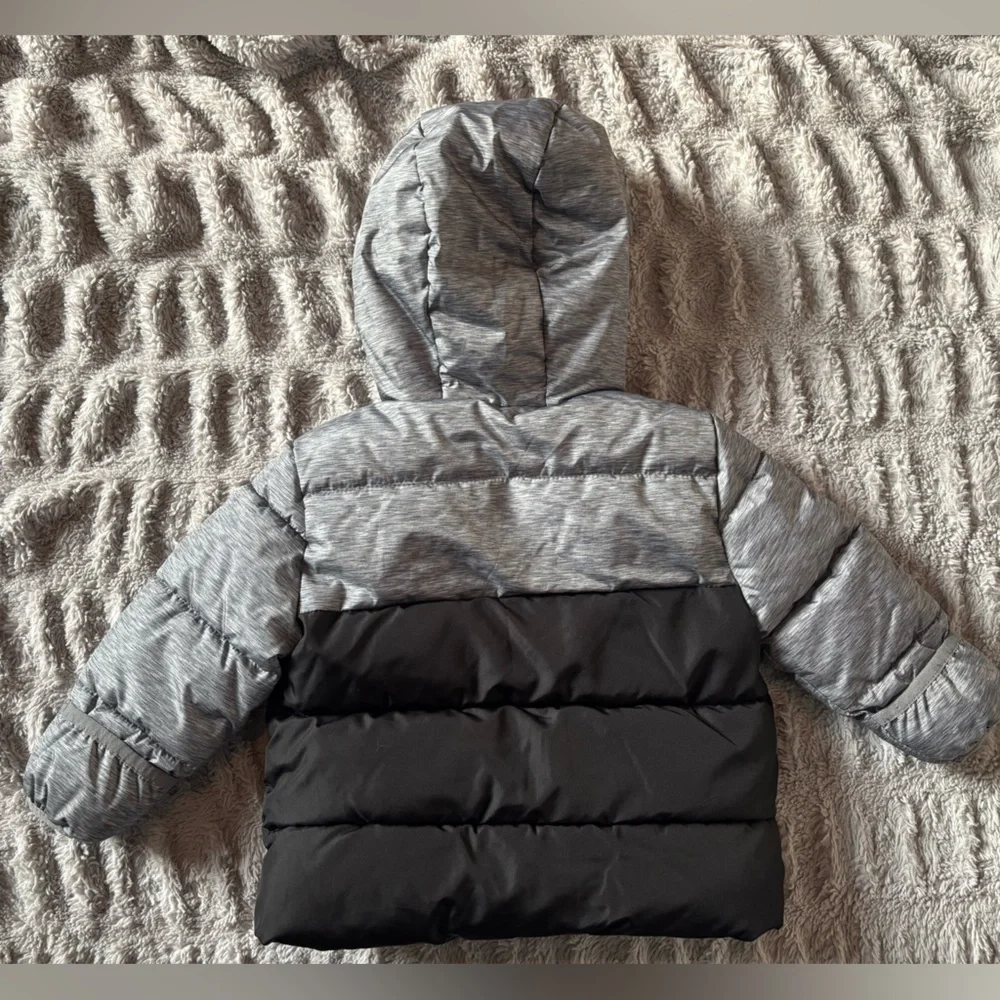 SwissTech Toddler Puffer Jacket 18M Gray Black Hooded Fleece Lined Winter Coat